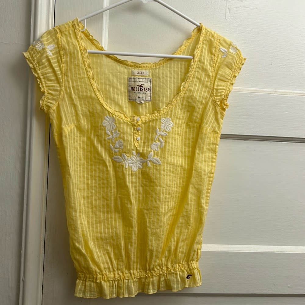 Yellow summery sheer Hollister blouse